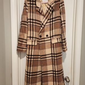 Plaid Double-Breasted Trench Coat